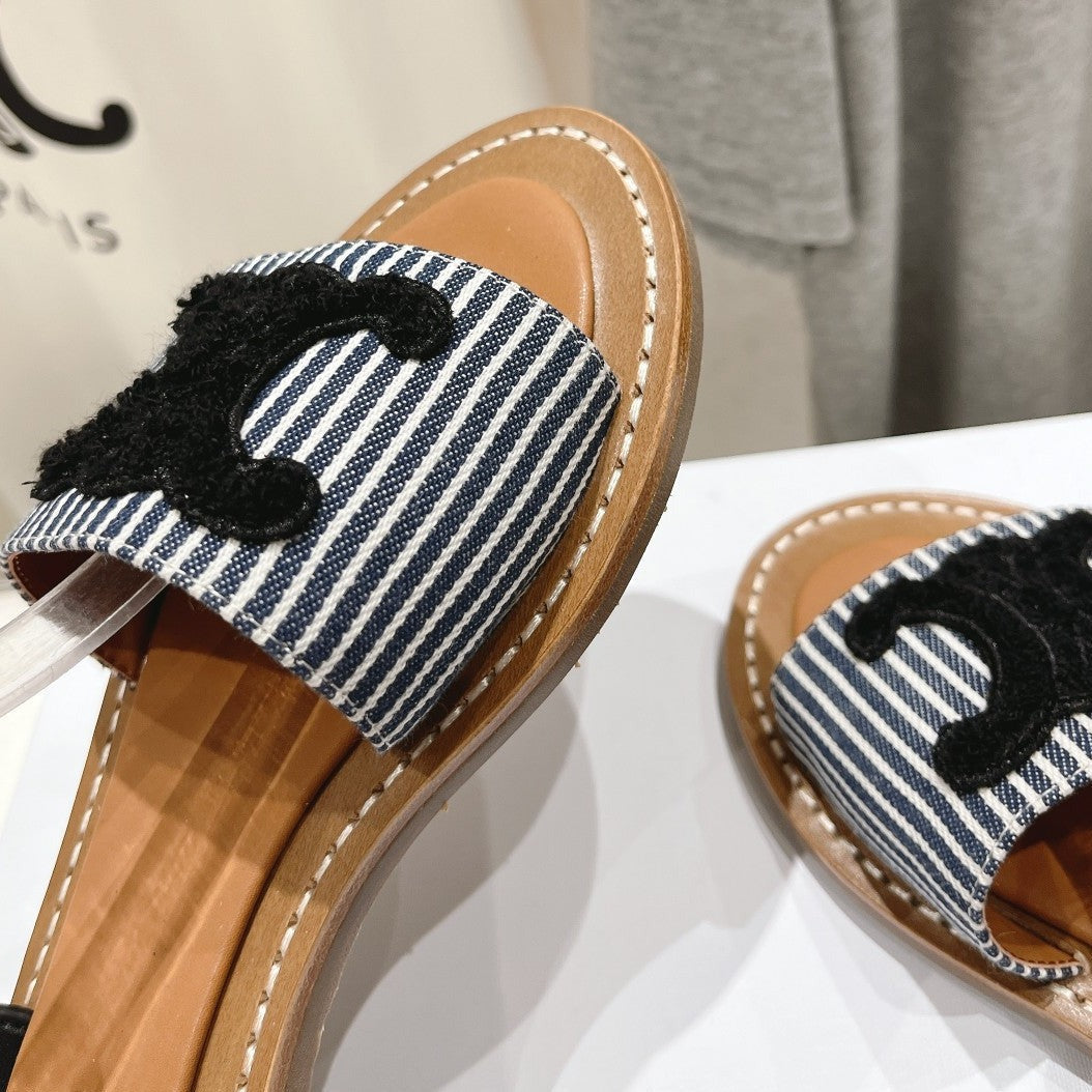 LYMPIA SANDAL IN TRIOMPHE MACCRAMÉ COTTON & CALFSKIN BLACK/NAVY