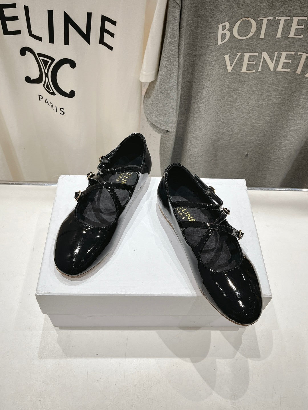 Celin Ballerina Triple Strap Black Patent Calfskin