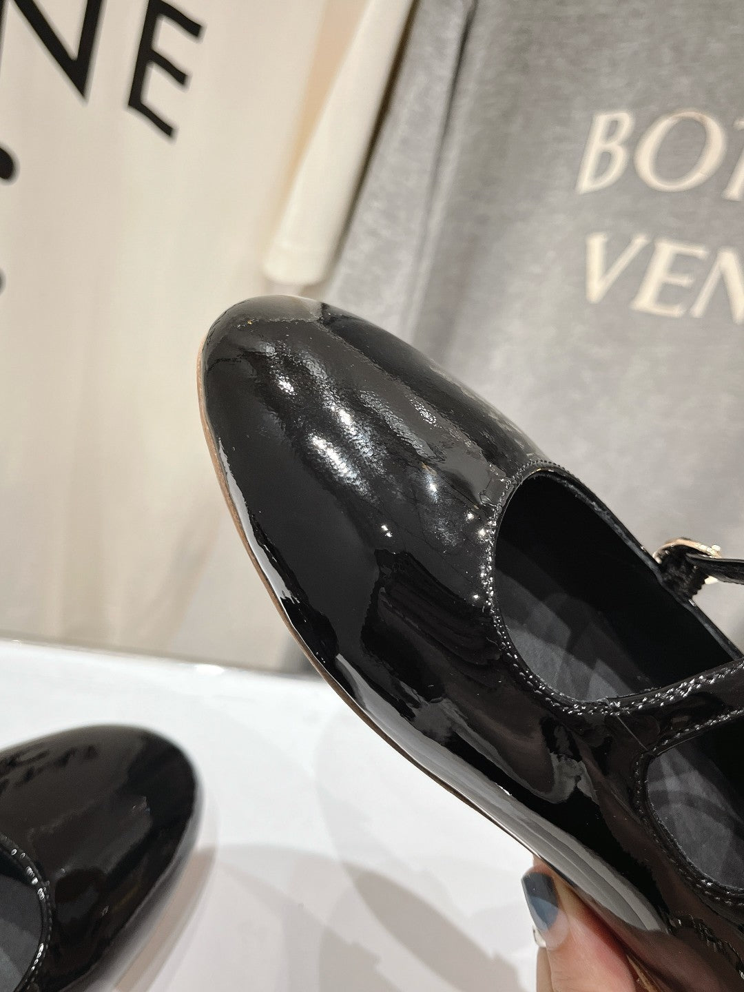 Celin Ballerina Triple Strap Black Patent Calfskin