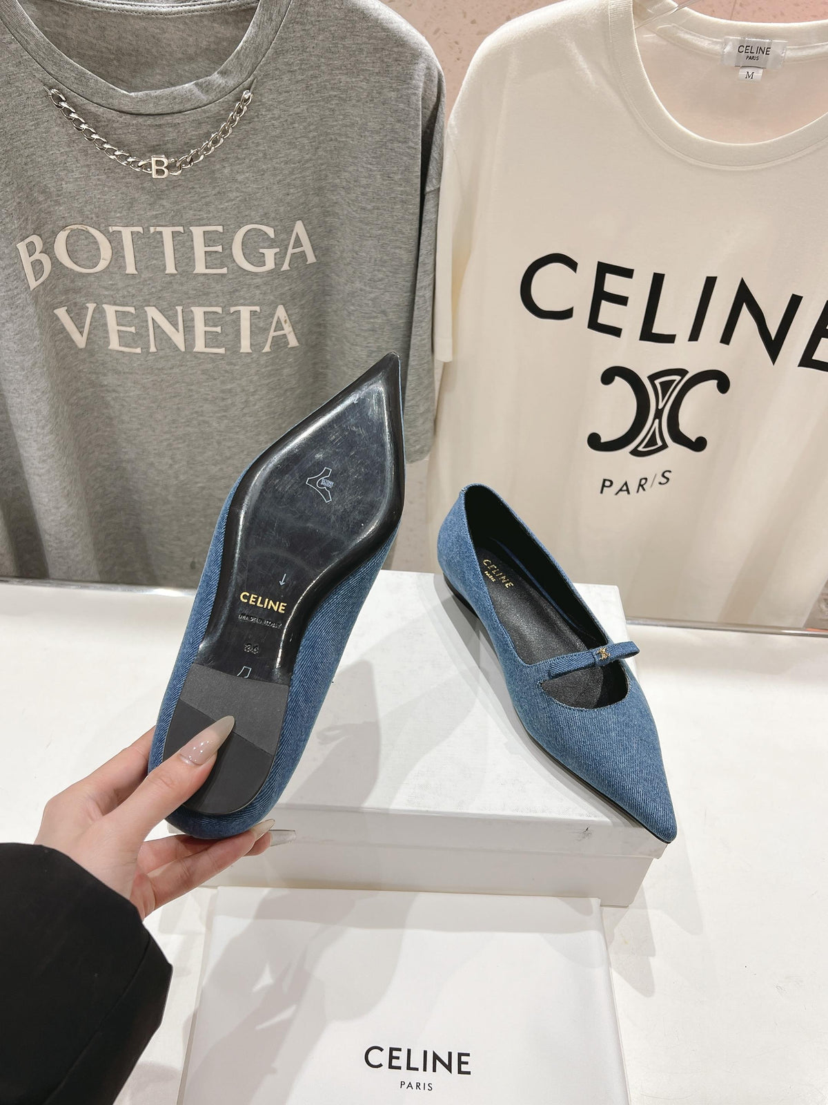 CELINE 25C Ballet Flats Demin Blue Patent Leather 236743