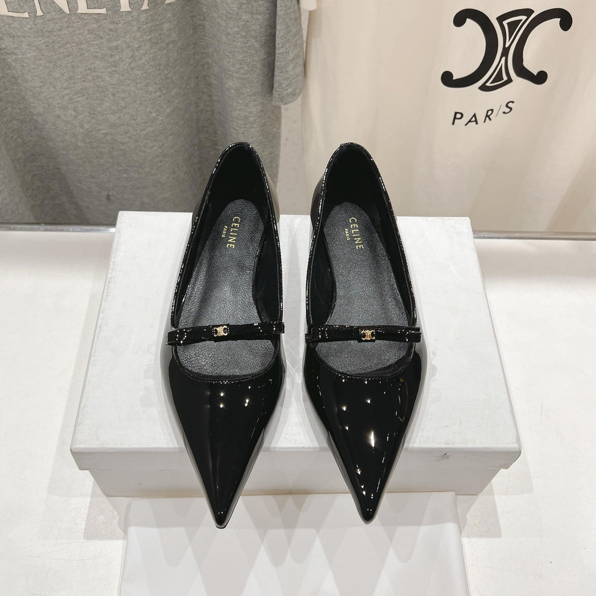 CELINE 25C Ballet Flats Black Patent Leather 236744