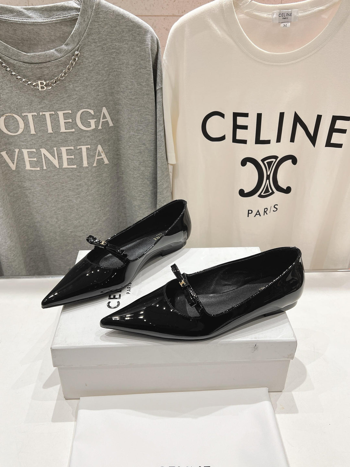 CELINE 25C Ballet Flats Black Patent Leather 236744