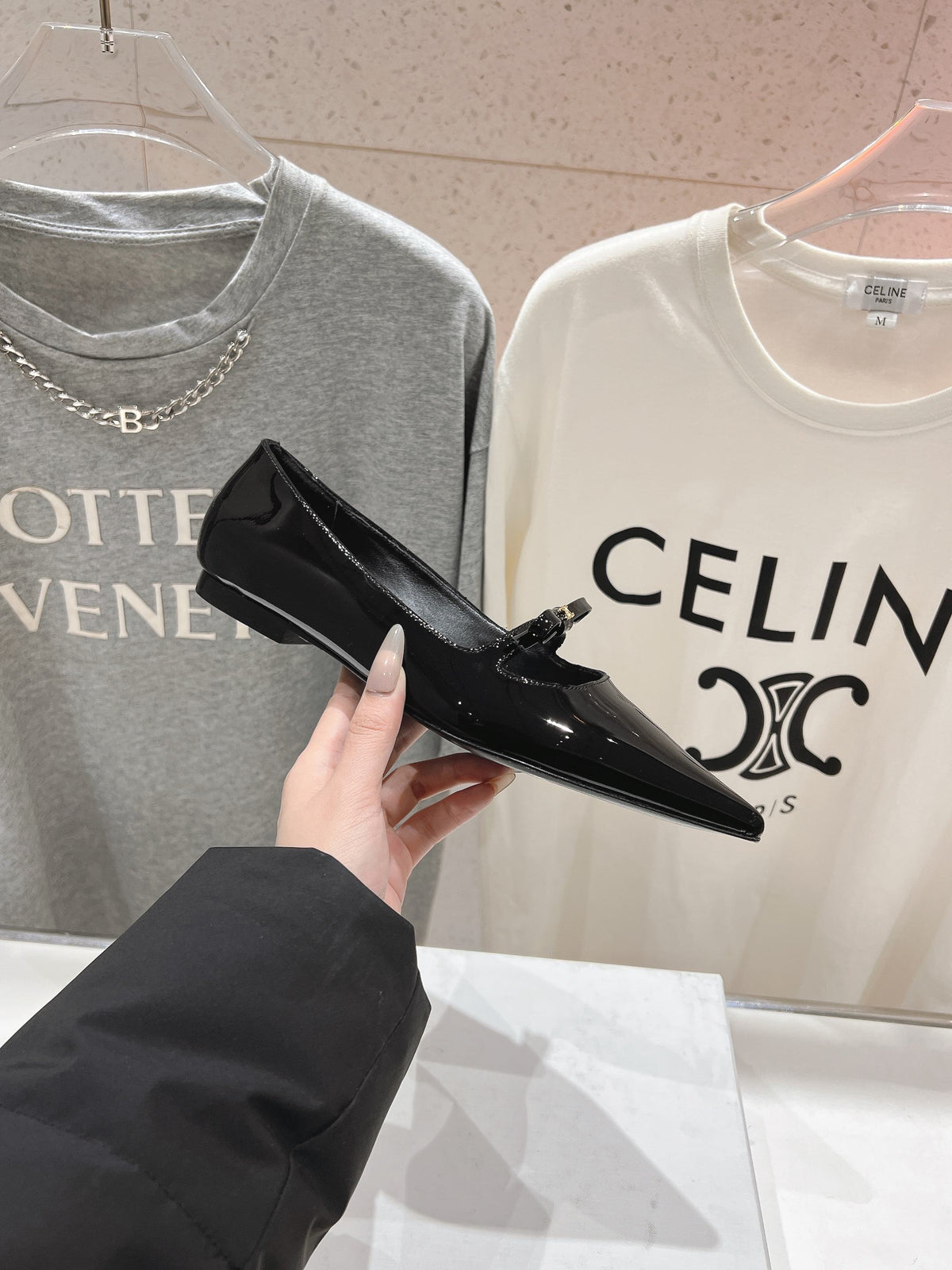 CELINE 25C Ballet Flats Black Patent Leather 236744