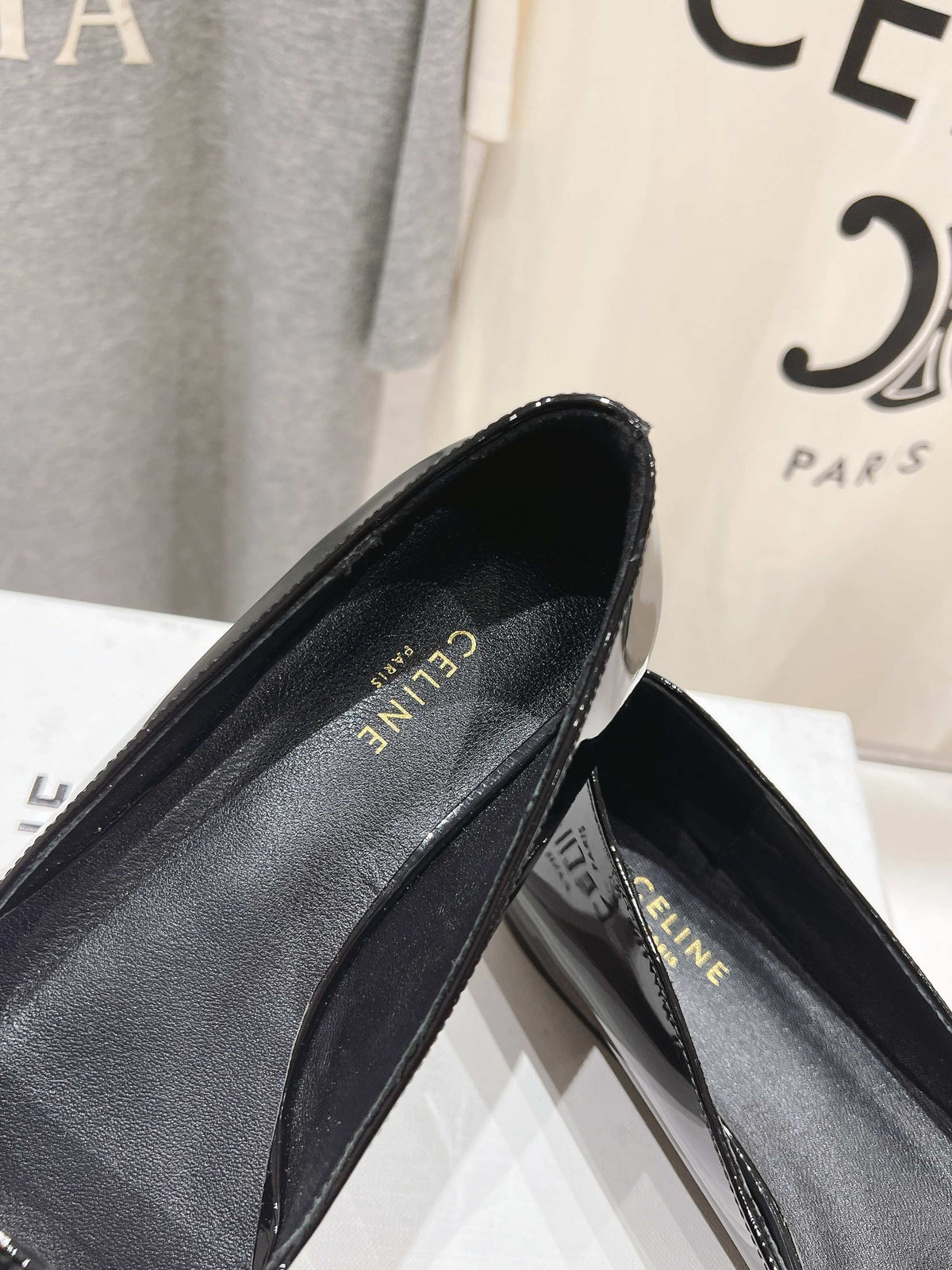 CELINE 25C Ballet Flats Black Patent Leather 236744