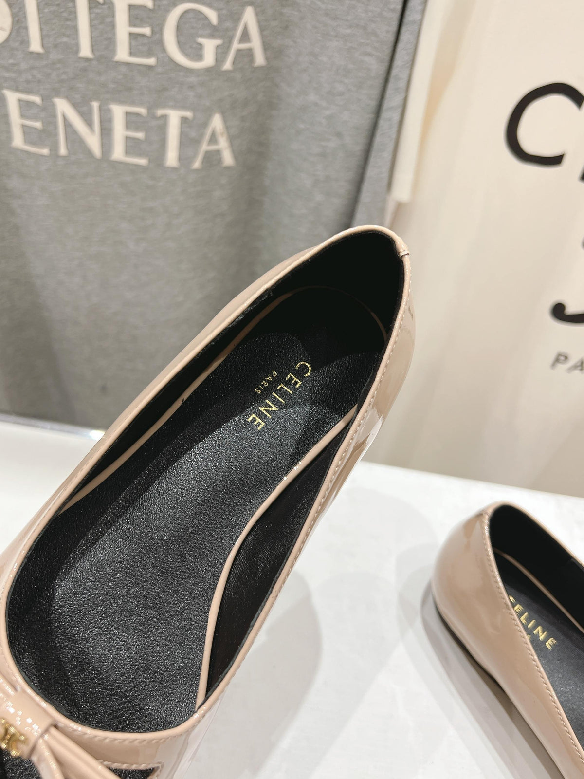 CELINE 25C Ballet Flats Nude Patent Leather 236745