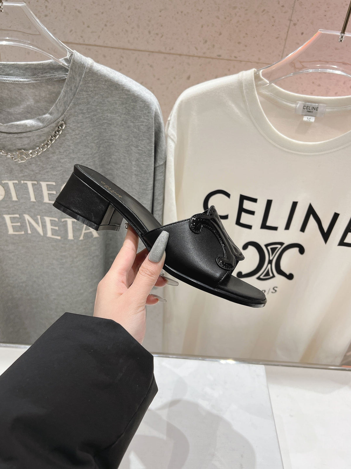 CELINE 25C CLEMENCE MULE BLACK SHEEPSKIN 236751