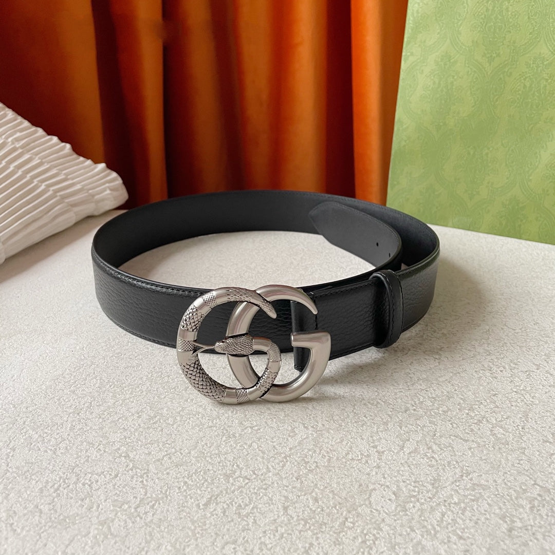 GG BELT DOUBLE G SERPENTI BUCKLE BLACK LEATHER