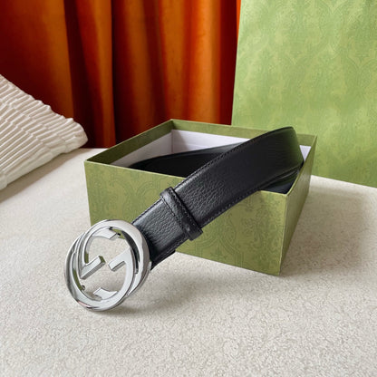 GG BELT INTERLOCKING G BUCKLE BLACK LEATHER