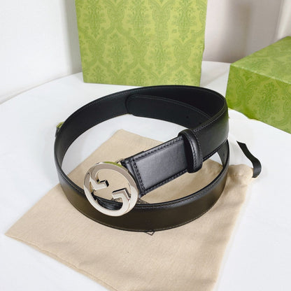 INTERLOCKING G SILVER BUCKLE 40MM BLACK LEAHTER