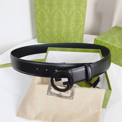 INTERLOCKING G BLACK BUCKLE 40MM BLACK LEAHTER