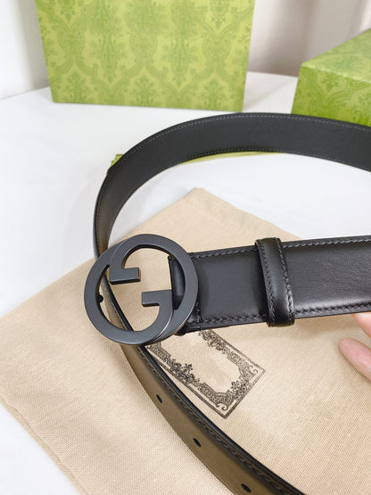 INTERLOCKING G BLACK BUCKLE 40MM BLACK LEAHTER