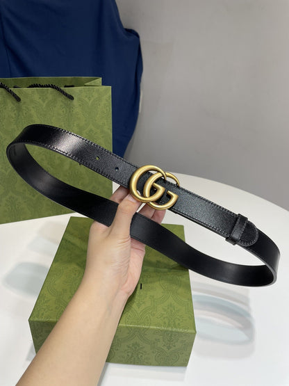 MARMONT 30MM DOUBLE G GOLD BUCKLE BLACK LEATHER