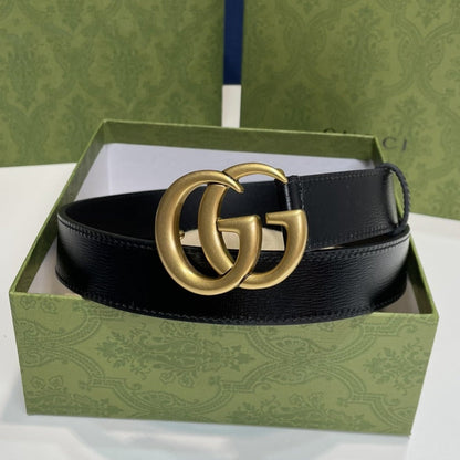 MARMONT 30MM DOUBLE G GOLD BUCKLE BLACK LEATHER