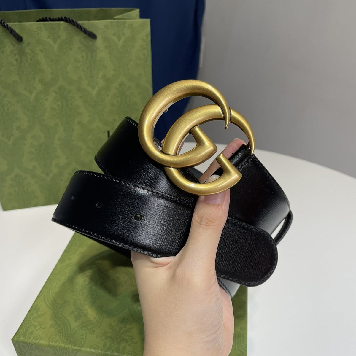 DOUBLE G MARMONT GOLD BUCKLE 40MM BLACK LEATHER