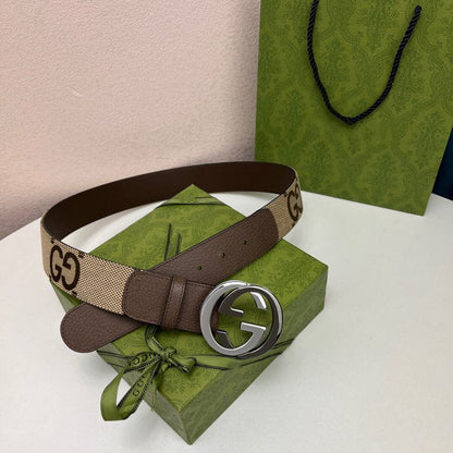 INTERLOCKING G BLACK SILVER BUCKLE 40MM BEIGE CANVAS