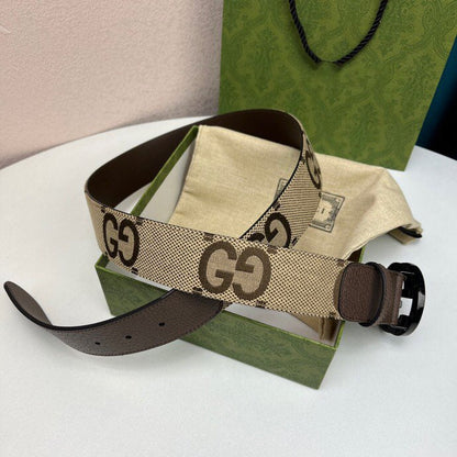 INTERLOCKING G BLACK GREY BUCKLE 40MM BEIGE CANVAS