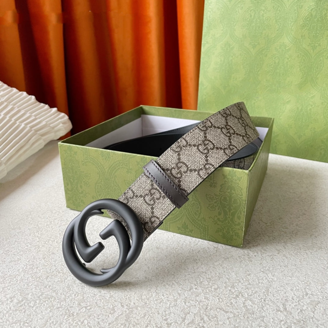 DOUBLE G BLACK BUCKLE 40MM BEIGE CANVAS