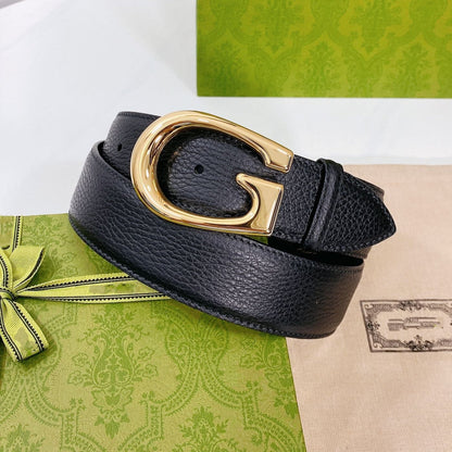 G BELT GOLD BUCKLE BLACK LEATHER 4.0CM