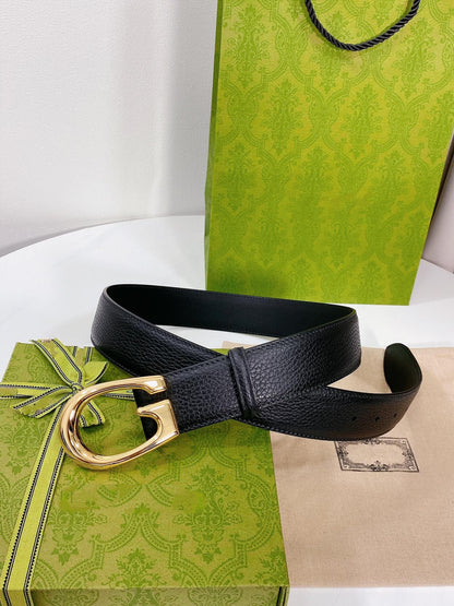 G BELT GOLD BUCKLE BLACK LEATHER 4.0CM