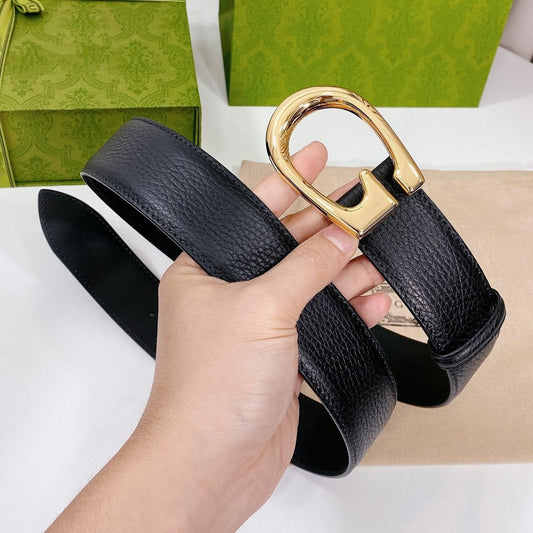 G BELT GOLD BUCKLE BLACK LEATHER 4.0CM