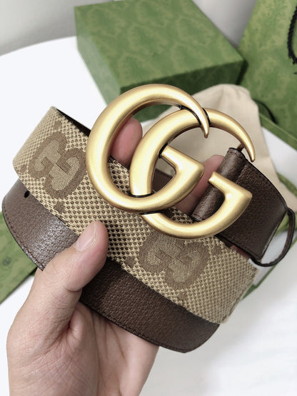 GG BELT 40MM GOLD BUCKLE BEIGE CANVAS