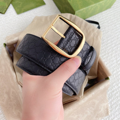 GC BELT GOLD BUCKLE EMBOSSED LEATHER 4.0CM