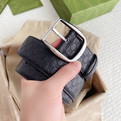 GC BELT SILVER BUCKLE IN GG SINK LEATHER 4.0CM