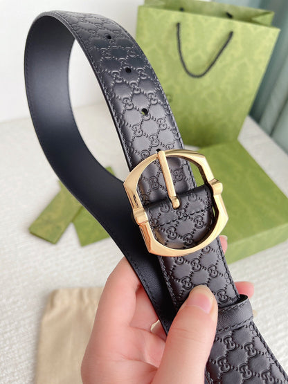 GC BELT GOLD BUCKLE IN GG SINK LEATHER 4.0CM