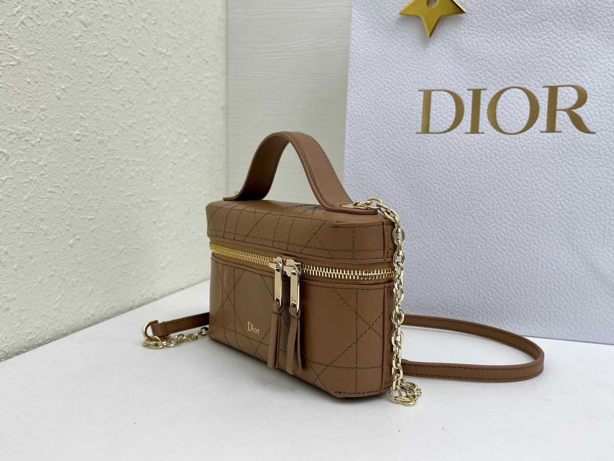 CD Cannage Vanity Chain Bag 19cm Brown Cowhide 158117
