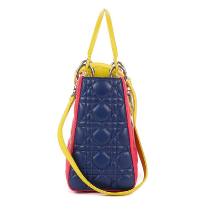Dior Lady Tricolor Yellow Navy Cannage Quilt Handbag