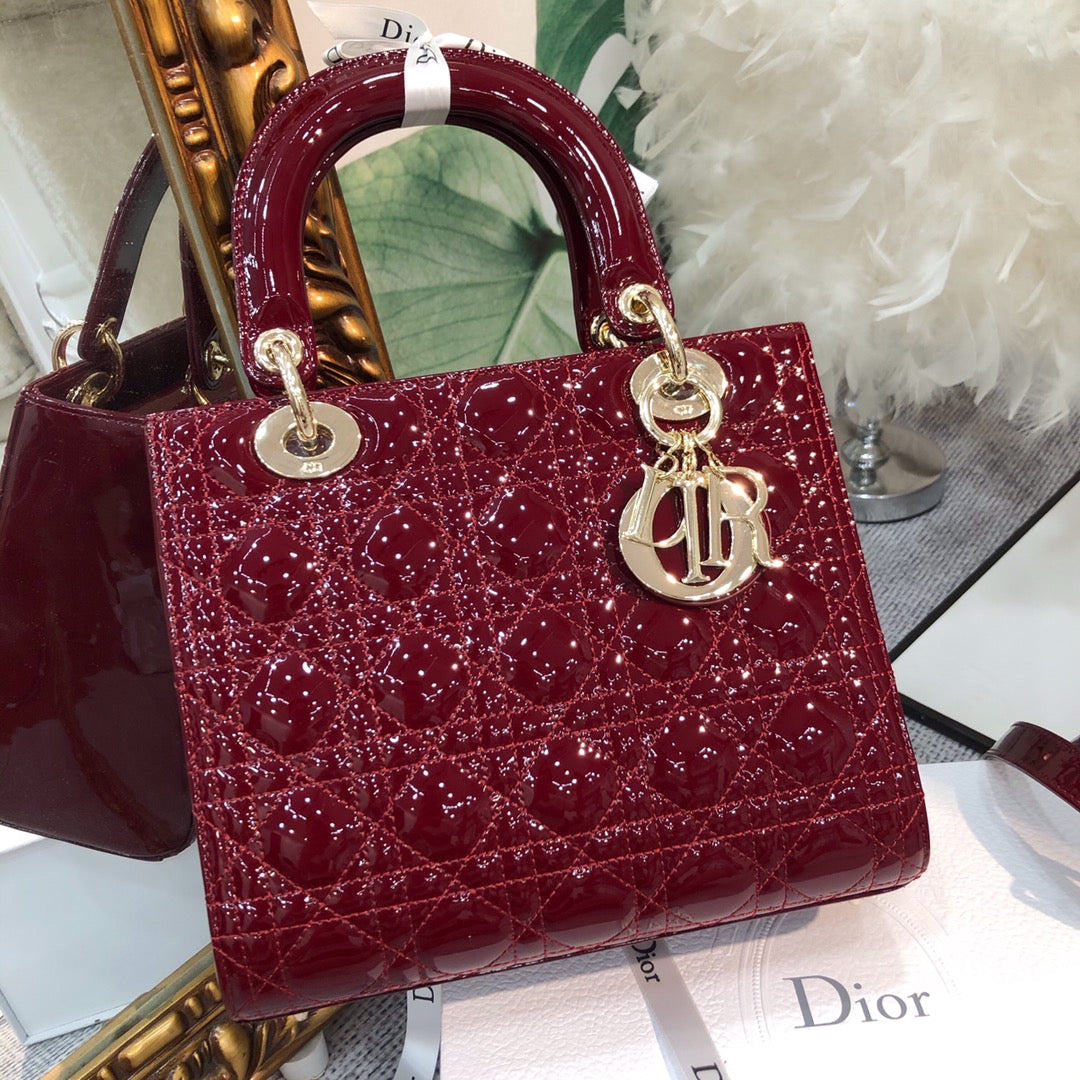 medium lady 24 wine patent calfskin