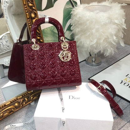 medium lady 24 wine patent calfskin