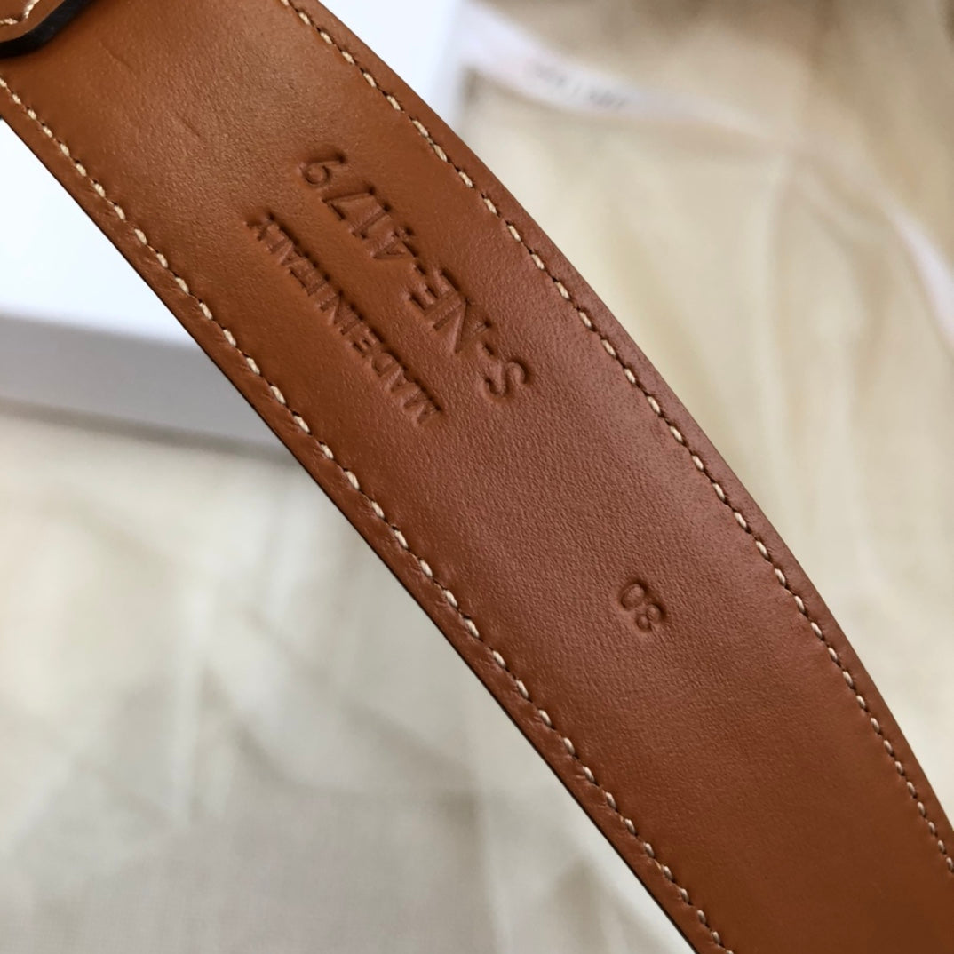 CELINE 25S BELT 25MM IN DARK CARAMEL CALFSKIN GOLD HARDWARE 562437