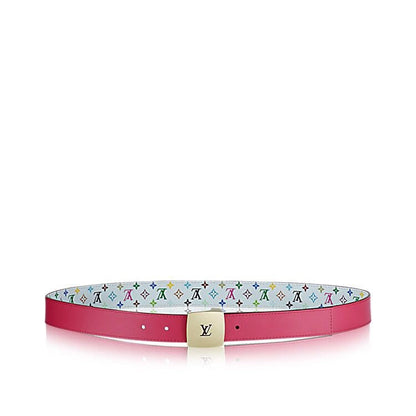 LOUIS VUITTON LV 35 MM BELT MULTICOLOR WHITE MIX LIGHT PINK MONOGRAM CALFSKIN GOLD HARDWARE