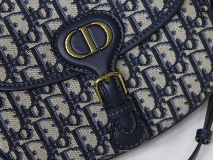 MEDIUM CD BOBBY 22CM BLUE OBLIQUE EMBROIDEDERED CANVAS GOLD HARDWARE