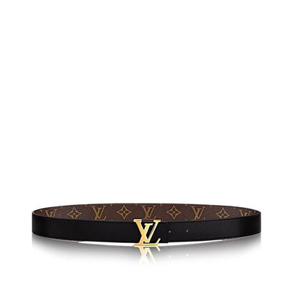 LOUIS VUITTON LV INITIALES 30 MM REVERSIBLE BELT IN BROWN MONOGRAM AND BLACK CALFSKIN GOLD HARDWARE