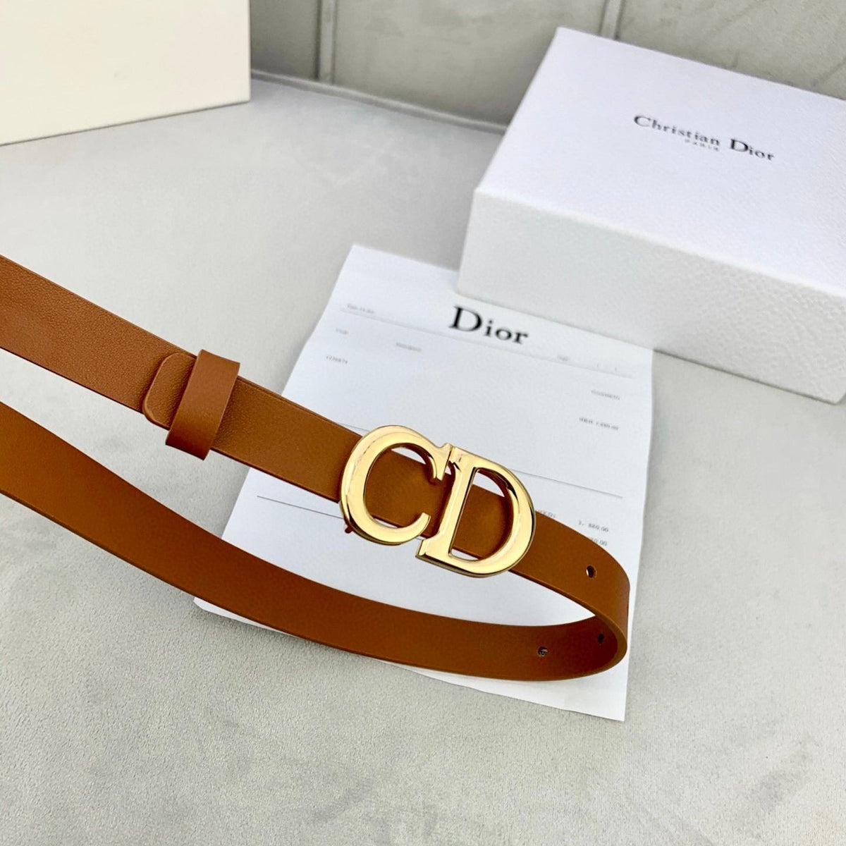 DIOR 25S BELT 20 MM IN BROWN CALFSKIN WITH GOLD HARDWARE 590779