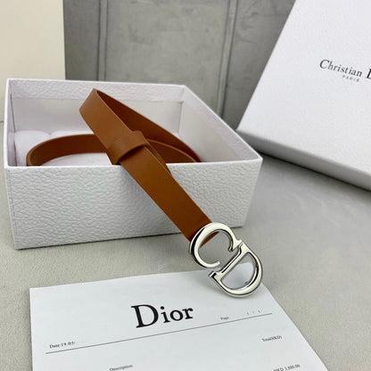 DIOR 25S BELT 20 MM IN BROWN CALFSKIN WITH SILVER HARDWARE 590779