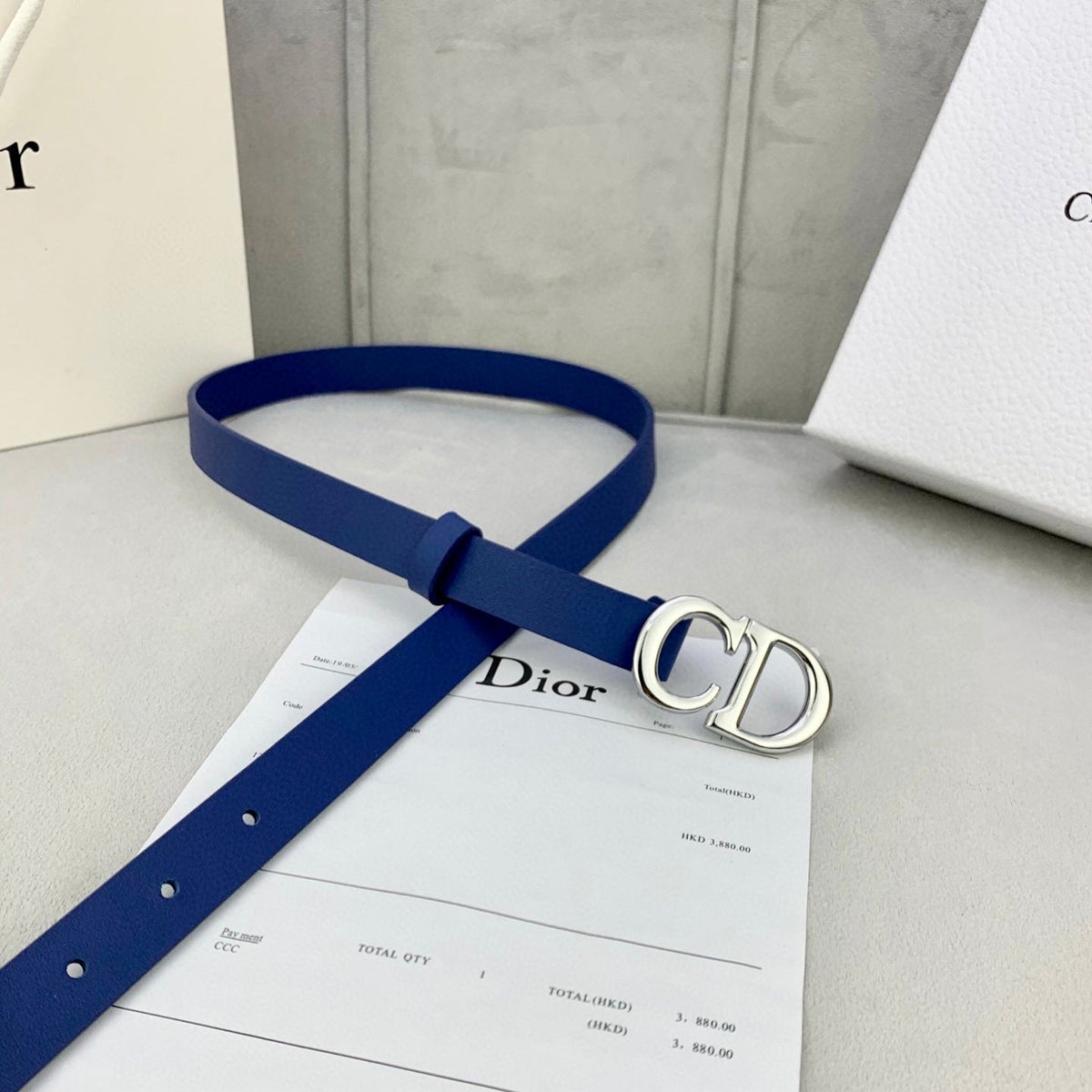 DIOR 25S BELT 20 MM IN NAVY BLUE CALFSKIN WITH SILVER HARDWARE 590778