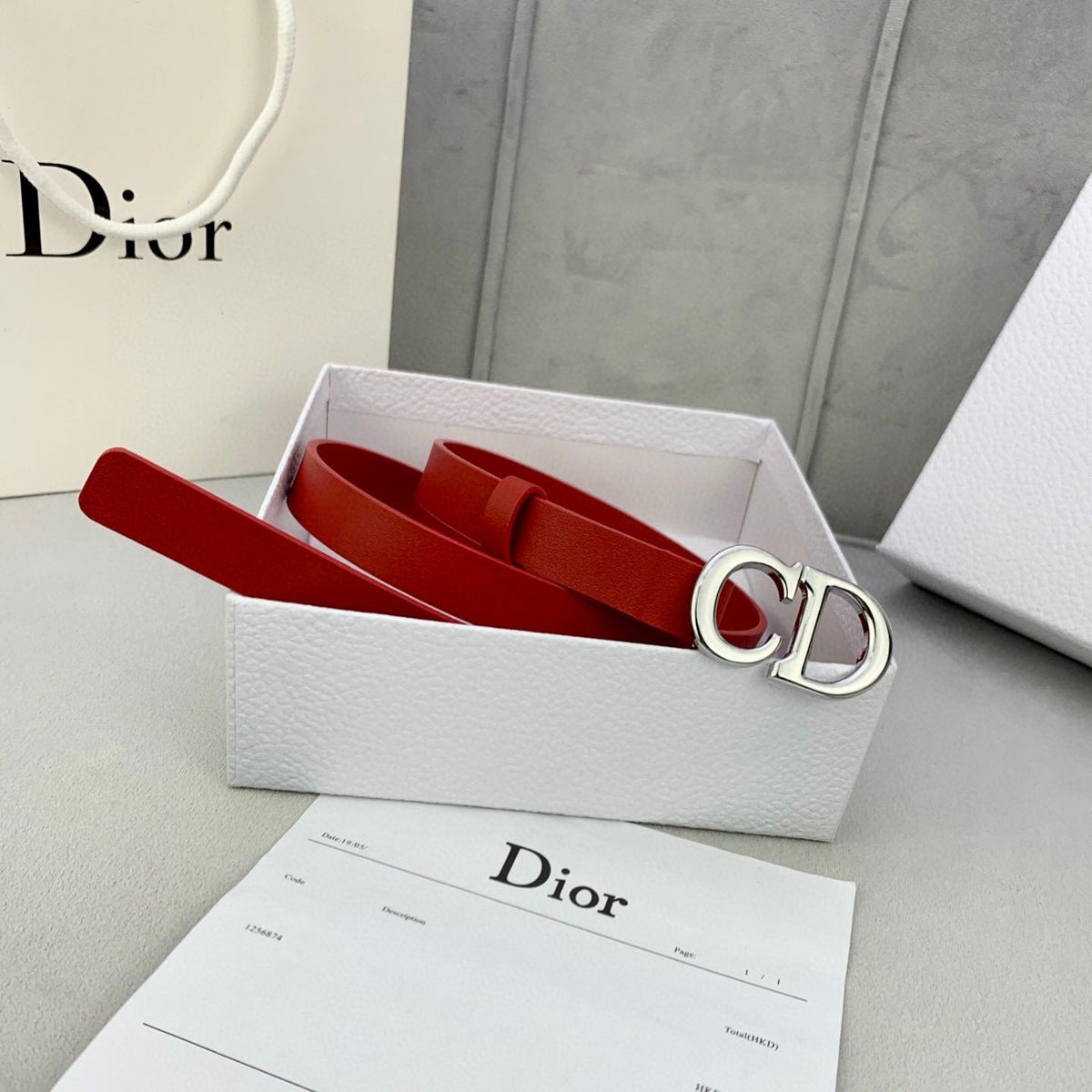 DIOR 25S BELT 20 MM IN RED CALFSKIN WITH SILVER HARDWARE 590777