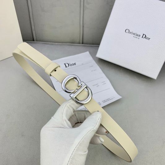 DIOR 25S BELT 20 MM IN BEIGE WHITE CALFSKIN WITH SILVER HARDWARE 590776