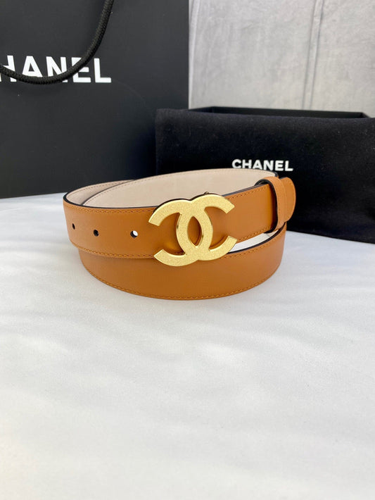 CHANEL DOUBLE C BELT 30MM IN BROWN CALFSKIN METAL BUCKLE