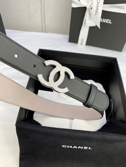 CHANEL DOUBLE C BELT 30MM IN BLACK CALFSKIN METAL BUCKLE