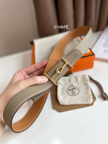 HERMES JUMBO BELT GOLD BUCKLE & REVERSIBLE CAMEL BROWN AND ORANGE LEATHER STRAP 32MM