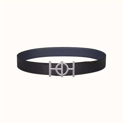 HERMES ULYSSE BELT BUCKLE & REVERSIBLE NAVY BLUE LEATHER STRAP 38MM SILVER HARDWARE