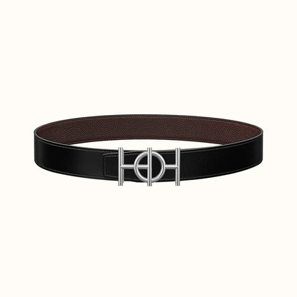 HERMES ULYSSE BELT BUCKLE & REVERSIBLE CHOCOLATE BROWN LEATHER STRAP 38MM SILVER HARDWARE
