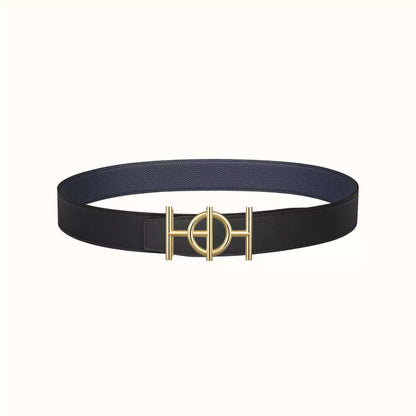 HERMES ULYSSE BELT BUCKLE & REVERSIBLE NAVY BLUE LEATHER STRAP 38MM GOLD HARDWARE