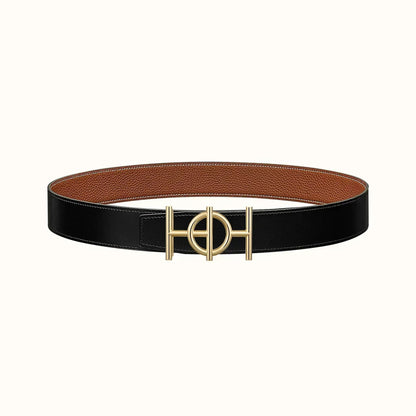 HERMES ULYSSE BELT BUCKLE & REVERSIBLE GINGER ORANGE LEATHER STRAP 38MM GOLD HARDWARE