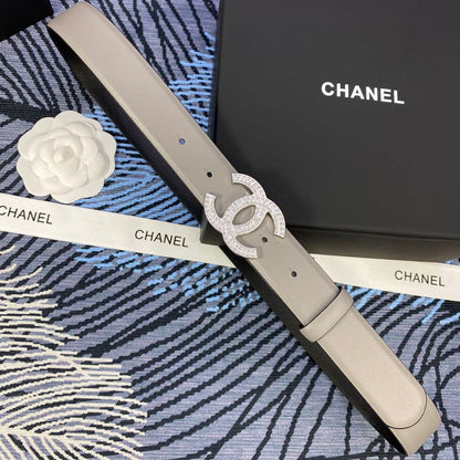 CHANEL 25S BELT 30 MM IN GREY CALFSKIN WITH SILVER HARDWARE 615093