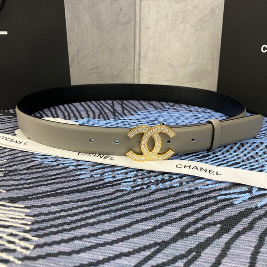 CHANEL 25S BELT 30 MM IN GREY CALFSKIN WITH GOLD HARDWARE 615093